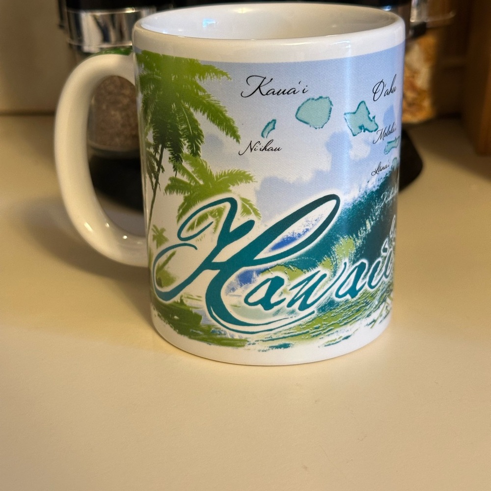 Hawaii Themed Ceramic Mug - Green and White